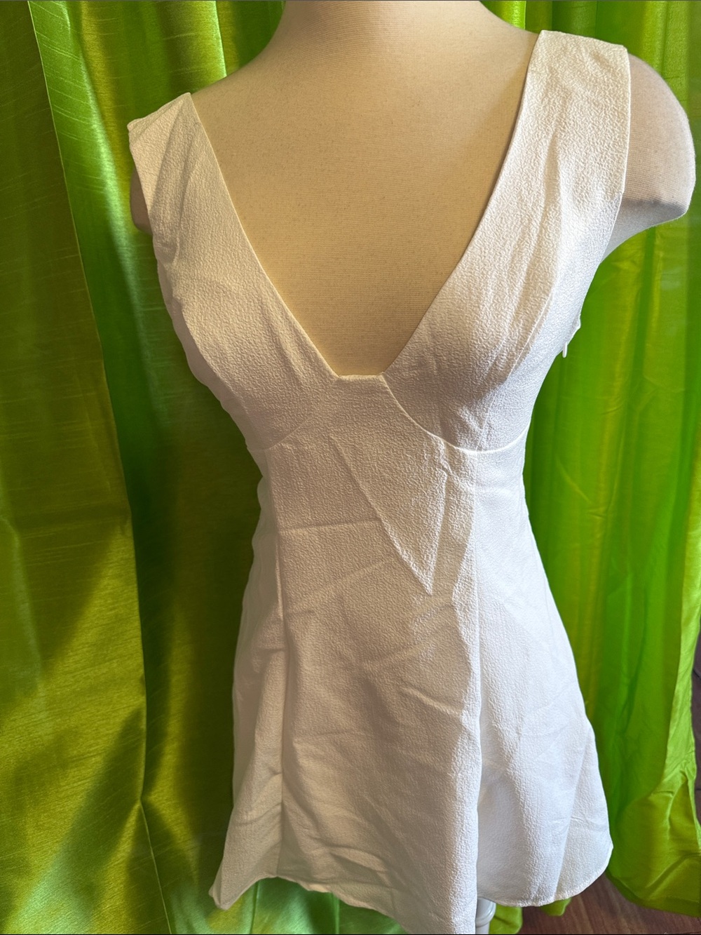 White V-Neck Textured A-Line Dress